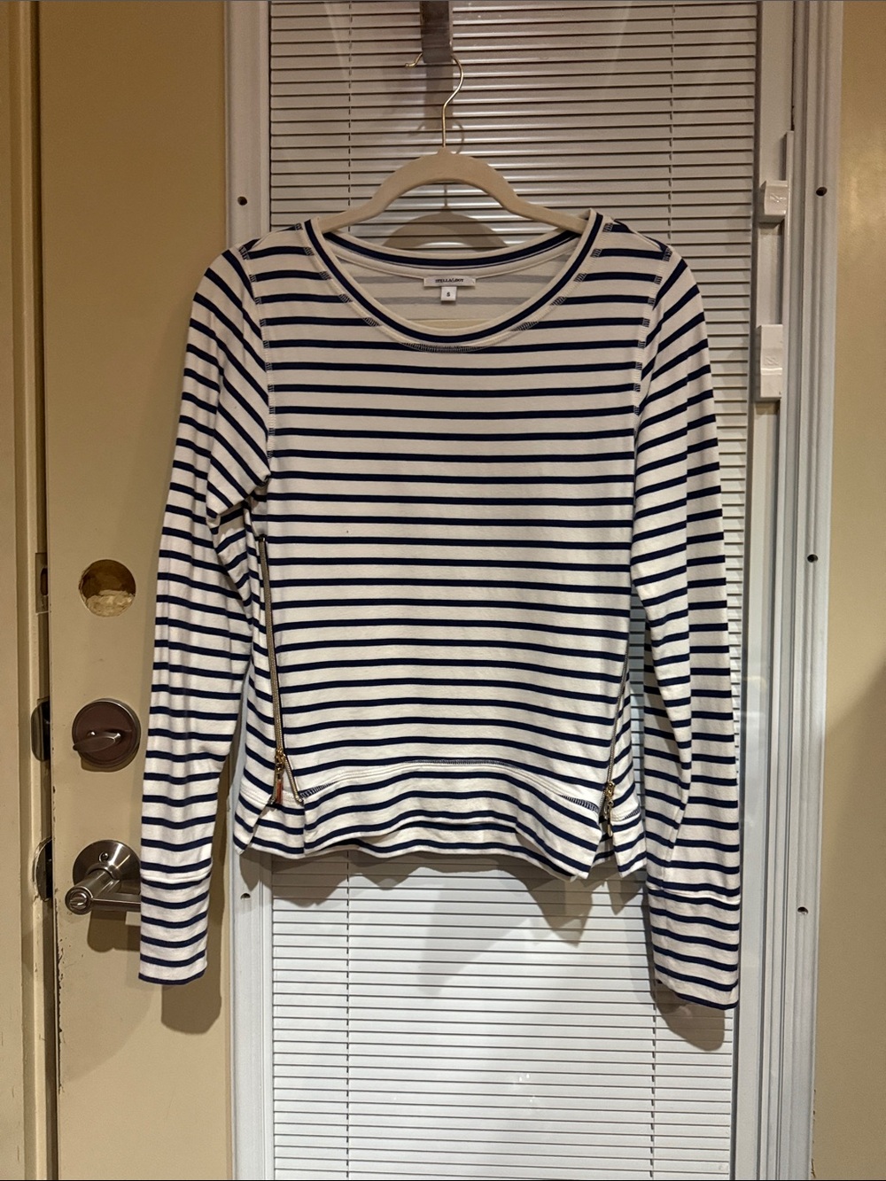 Stella & Dot Navy and White Striped Long-Sleeve Top